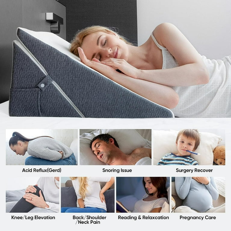 Bed Wedge Pillow – 3 in 1 Adjustable to 4.5, 7.5 & 12 Inches Foam