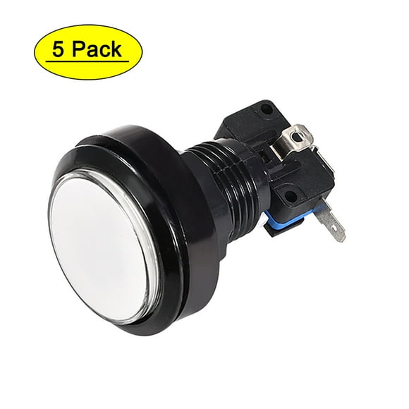 Juego de botón pulsador redondo de 46 mm, interruptor pulsador LED iluminado de 12V con microinterruptor para arcade de video, blanco, 5 piezas
