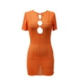thumbnail image 1 of ZAXARRA Female Dress Solid Color V-Neck Short Sleeve Hollow Out One-Piece, 1 of 5