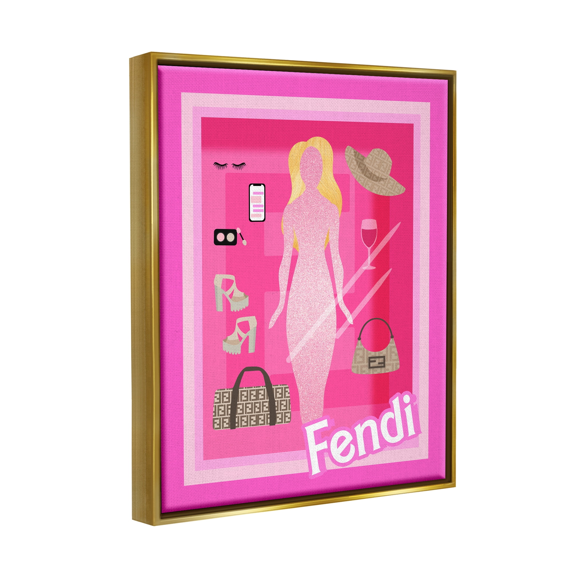 Stupell Industries Glam Brand Fashion Doll Beauty & Fashion Painting Gold Floater Framed Art Print Wall Art, 25 x 31