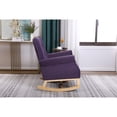 thumbnail image 3 of Living Room Rocking Chair, Modern Velvet Upholstered Accent Rocker Chair with Padded Seat and Wood Legs, High Back Glider Rocking Arm Chair for Nursery Baby Room Bedroom, Purple, 3 of 8