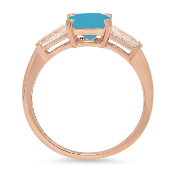 1.62 ct Square Emerald Cut Simulated Turquoise Three-Stone Engagement Ring for Women in 14K Rose Gold
