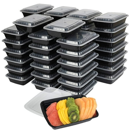 1 Compartment Container - 50-Pack meal prep Plastic Microwavable Food Containers for meal prepping & Tight Safety Lid Covers 28 oz. Black Rectangular Reusable Storage Lunch Boxes -BPA-Free Food Grade -Freezer & Dishwasher Safe
