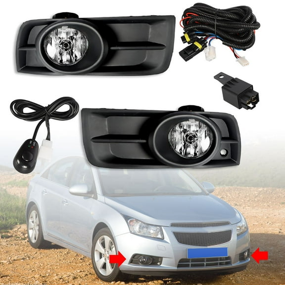 Genrics 2-Pack Front Bumper Driving Fog Light Assembly with Bulbs and Wiring Switch Kit Replacement for 2010-2014 Cruze