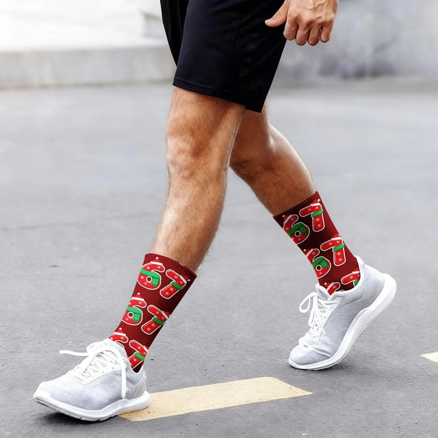 Bas Rouges Thème de Noël Confortables Chaussettes de Sport Mi-Mollet Imprimées 3D Mignonnes