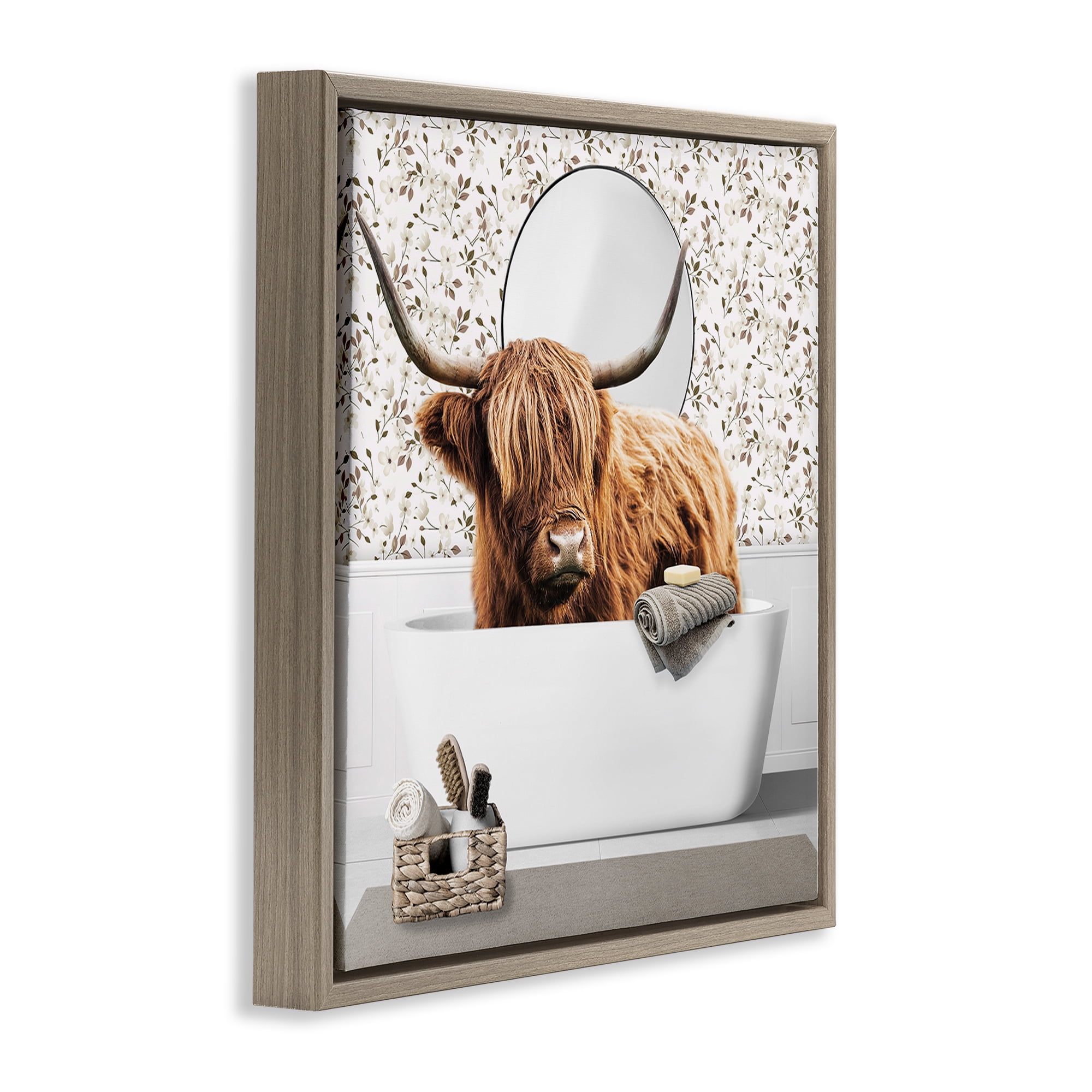Stupell Industries Boho Cattle Bath Time Brown Framed Floater Canvas Wall Art, design by CAD Designs