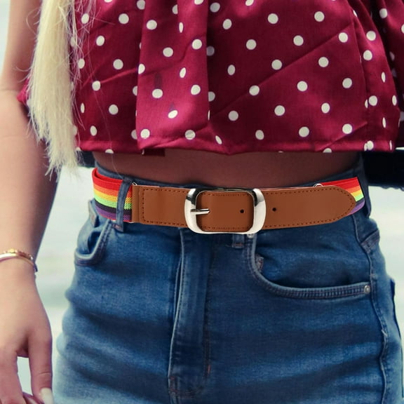 WEAVILUX 1Set Belt Multi Colored Striped Imitation Leather Adjustable Length for Men and Women 74.50X3.70X1.00in