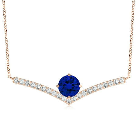 ANGARA Lab Grown 2.2 Ct Blue Sapphire Chevron Necklace with Diamonds for Women in 14K Rose Gold (Size-8mm) | Anniversary Jewelry Gift for Women | Lab-Grown Blue Sapphire Necklace