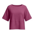 thumbnail image 5 of Basic Oversized Cropped T Shirts for Women Boxy Tee Shirts for Women Plus Size Workout Athletic Crop Tops Drop Shoulder Round Neck Half Sleeve Loose Fit Top Trendy Cute Flowy Tee Shirts Wine L, 5 of 7