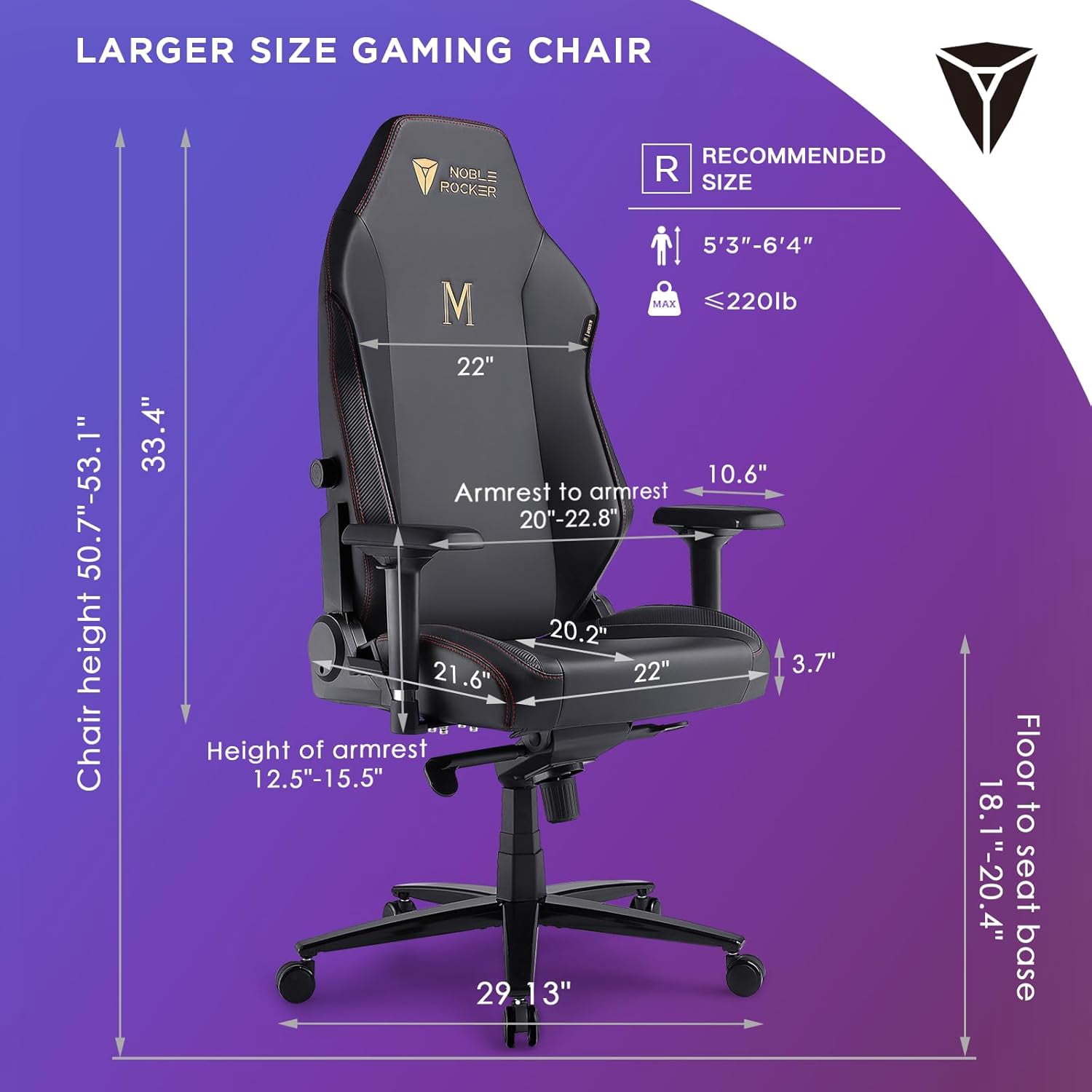 VANACC Gaming Chair Ergonomic PC Game Chair- Lumbar Support Headrest 4D Armrests Computer Chair, Big and Tall Comfortable Large, Black Pu, R Size