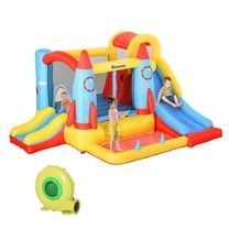 Outsunny Kids Inflatable Water Slide, 4-in-1 Bounce House Jumping Castle with 2 Slides, Climbing Wall, Trampoline, & Water Pool Area, Air Blower