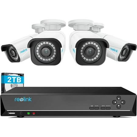 Reolink 4K Ultra HD Smart PoE Security Camera System, 4pcs Wired 8MP Outdoor PoE IP Cameras, Supports Smart Person Vehicle Detection, 8MP 8CH NVR with 2TB HDD for 24/7 Recording, RLK8-800B4