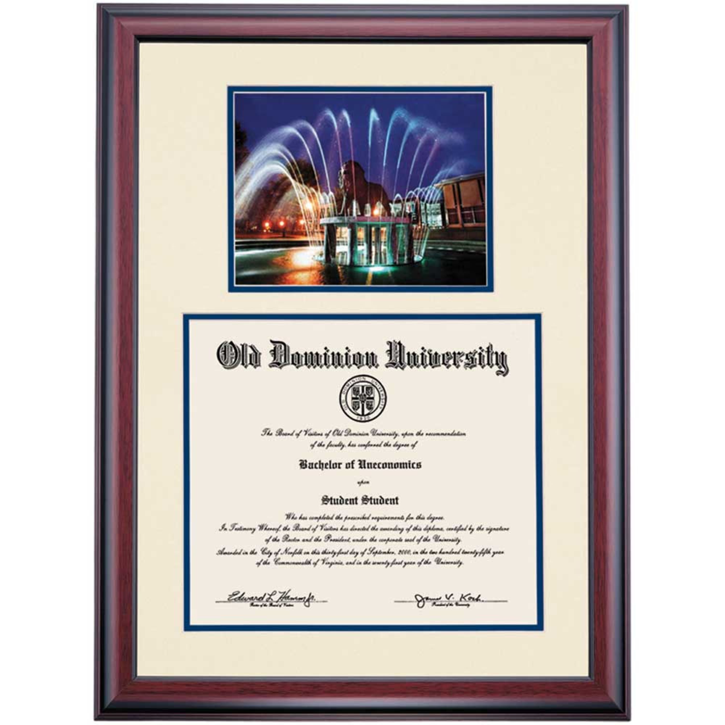 OCM Diploma Frame for Old Dominion University, Ivory/Navy Mat with