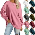 thumbnail image 2 of PUMISASSweatshirt For Women Casual Loose Pullover Tops Crew Neck Solid Color Going Out Shirt Long Sleeve Tunic Blouses, 2 of 7