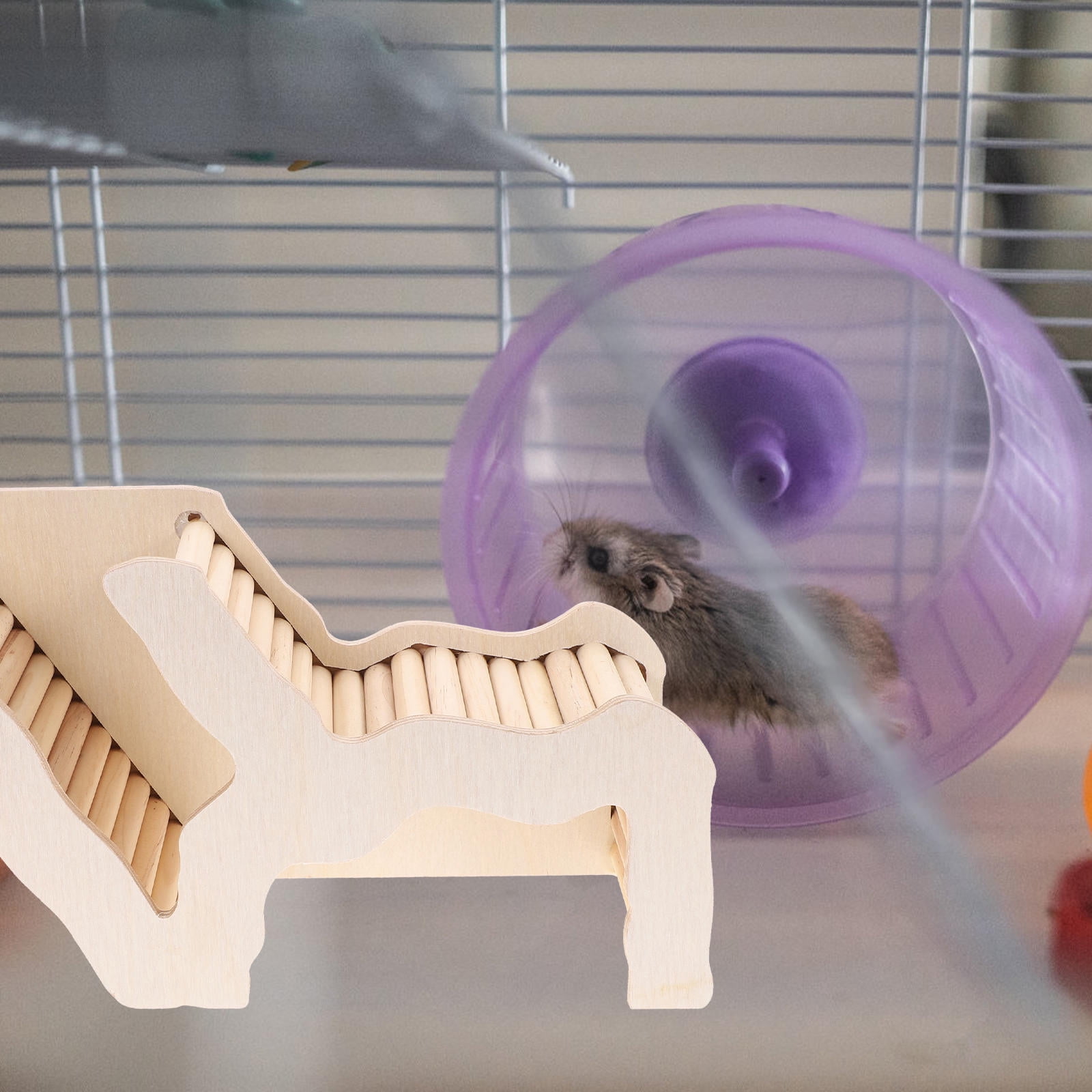 FRCOLOR Khaki Wooden Hamster Sleeping House with Ladder for Small Pets Safe Comfortable Design