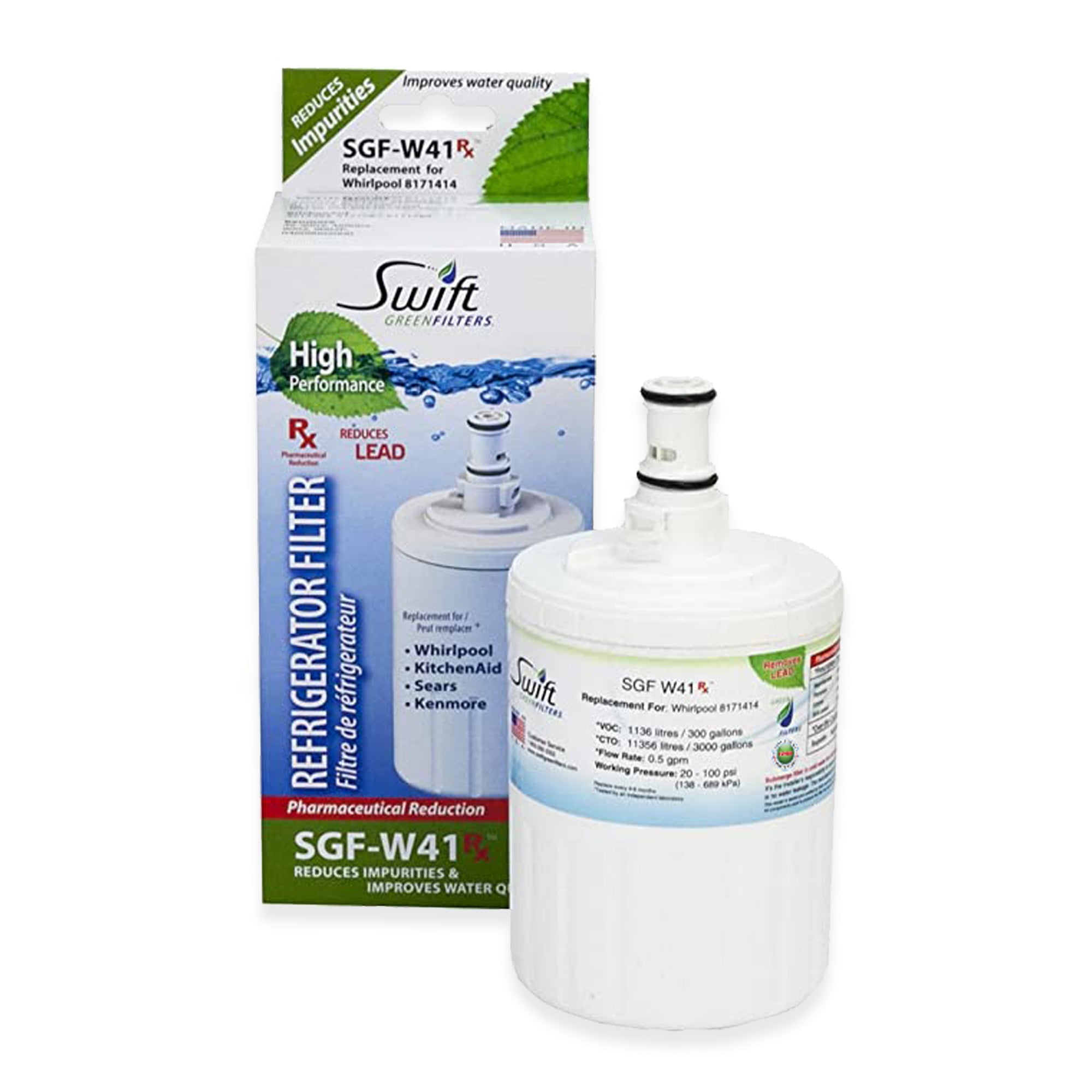 Swift Green Filters SGF-W41 Rx Compatible Refrigerator Water Filter for EDR8D1, FILTER 8,46-9002 -3P