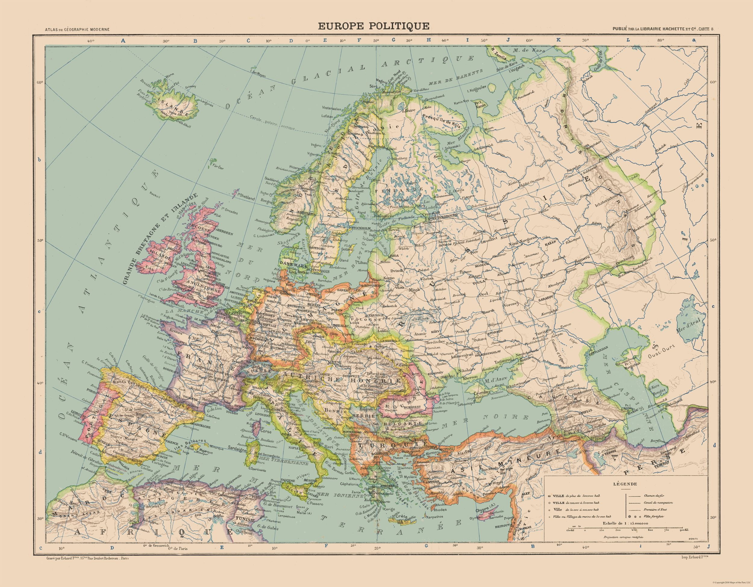 International Map - Political Map of Europe - Schrader 1908 - 29.49 x ...