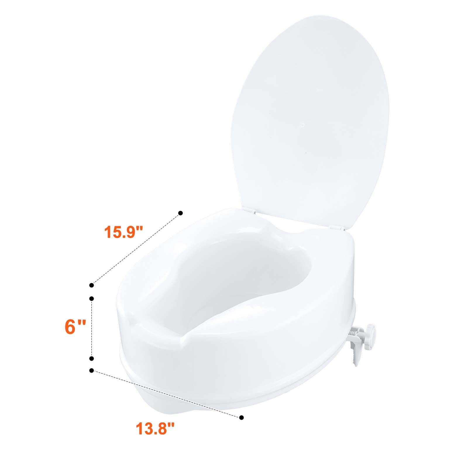 KFFKFF Raised Toilet Seat, Elevates 5" High, Supports up to 300 lbs, Universal Fit Toilet Seat Booster, Screw Rod Securing, Includes Toilet Seat, Ideal for Seniors, Disabled Individuals
