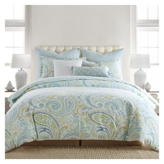- Cortona Paisley Comforter Set - Full/Queen Comforter (90 x 94in.)  Two Standard Pillow Cases (26 x 20in.) - Paisley - Green, Yellow, Blue, and White - Cotton