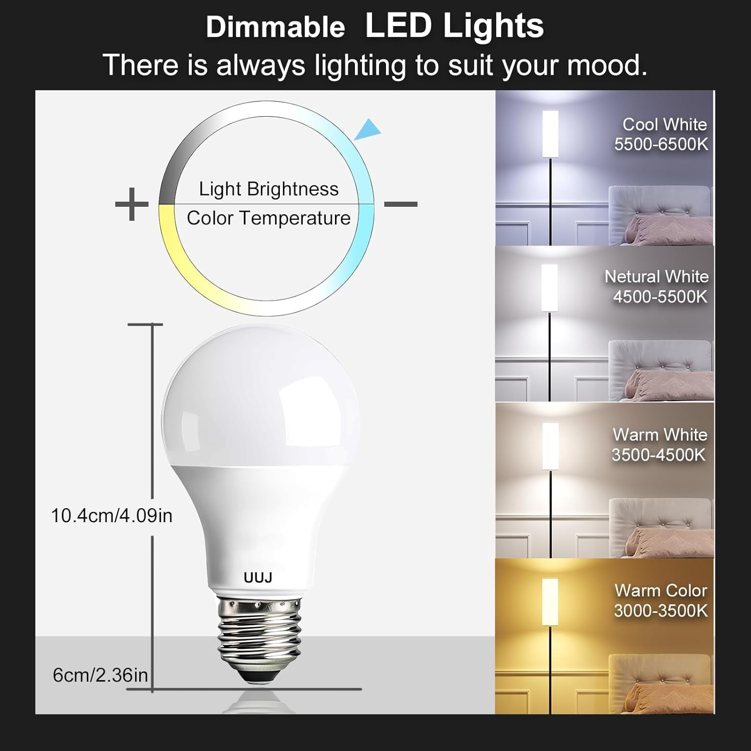 LXYWXS-Dimmable A19 LED Bulb with Remote Control,800LM 9W Bright Led Light Bulbs,3000-6000K Adjustable Color Temperature Lamp Bulb with E26 Base,Timing,Memory Function,LED Light for Bedroom Livingroo