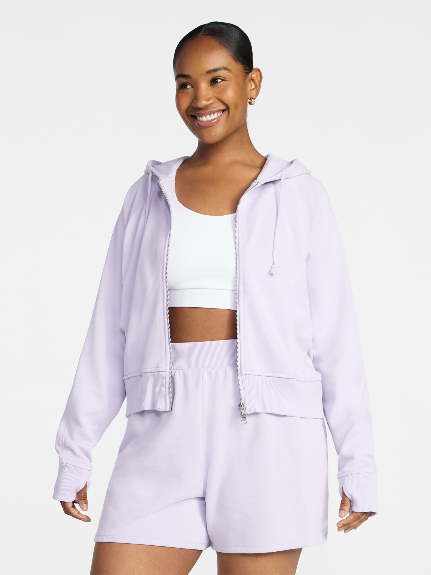 Athletic Works Women's Mineral Wash French Terry Cropped Zip Hoodie, Size XS-XXXL