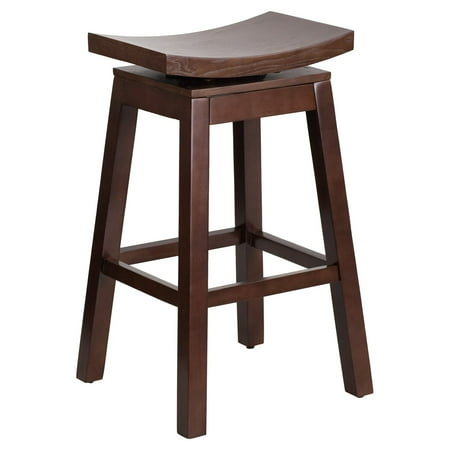 Bar Trunk Furniture Flash Furniture 30'' High Saddle Seat Cappuccino Wood Barstool with Auto Swivel Seat Return ()