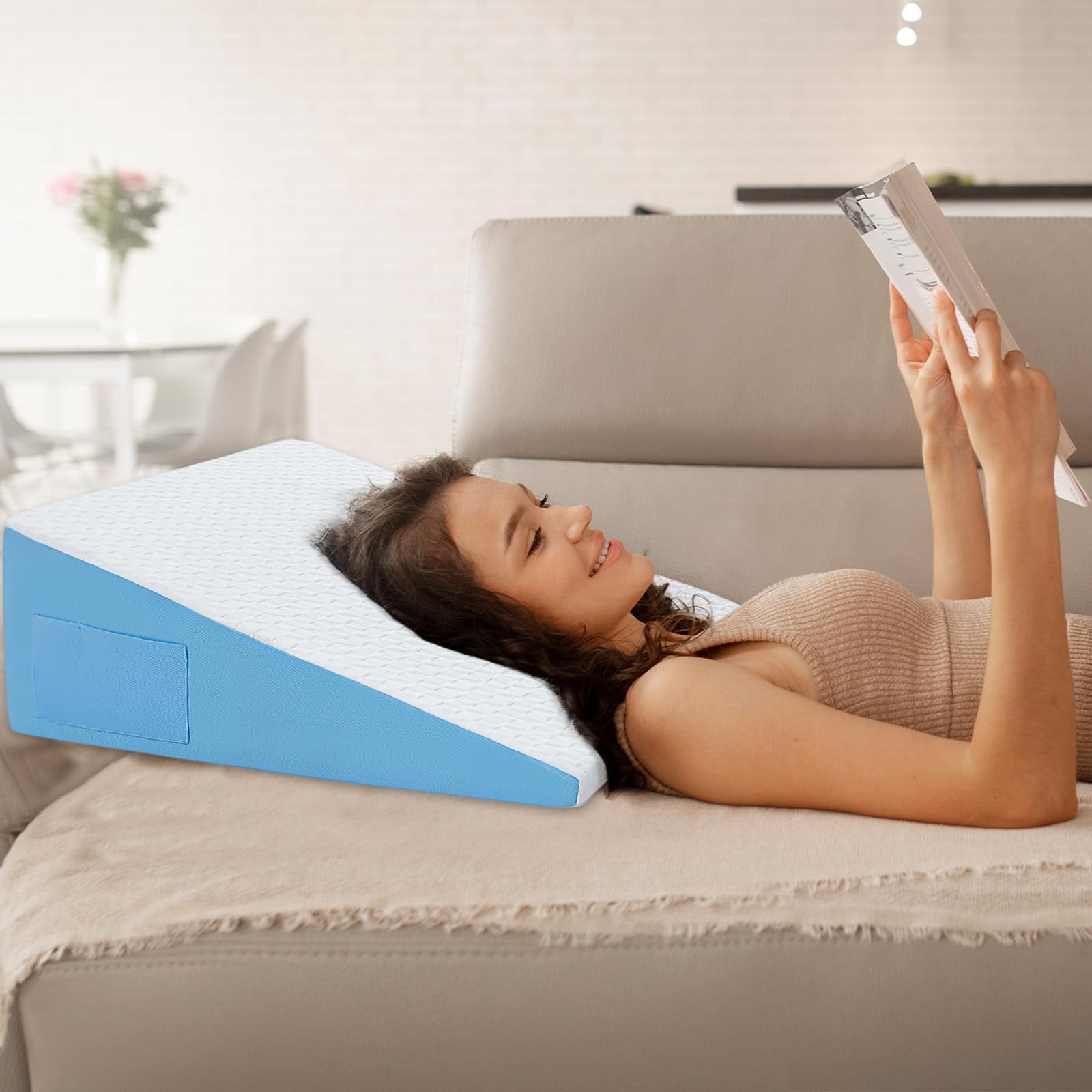 Wedge Pillow For Sleeping  12" Bed After Memory Foam Triangle Incline Support Leg Elevation