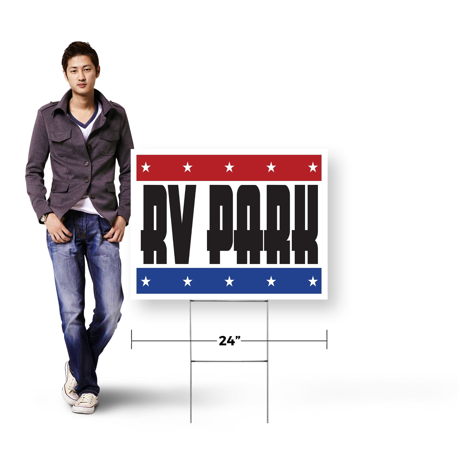 RV Park Yard Sign 2 Pack of 18 Inch x 24 Inch Double Sided Weatherproof Heavy-Duty Plastic with Stake | Outdoor Adventures, Camping Sites, Clear Messaging | Made in USA