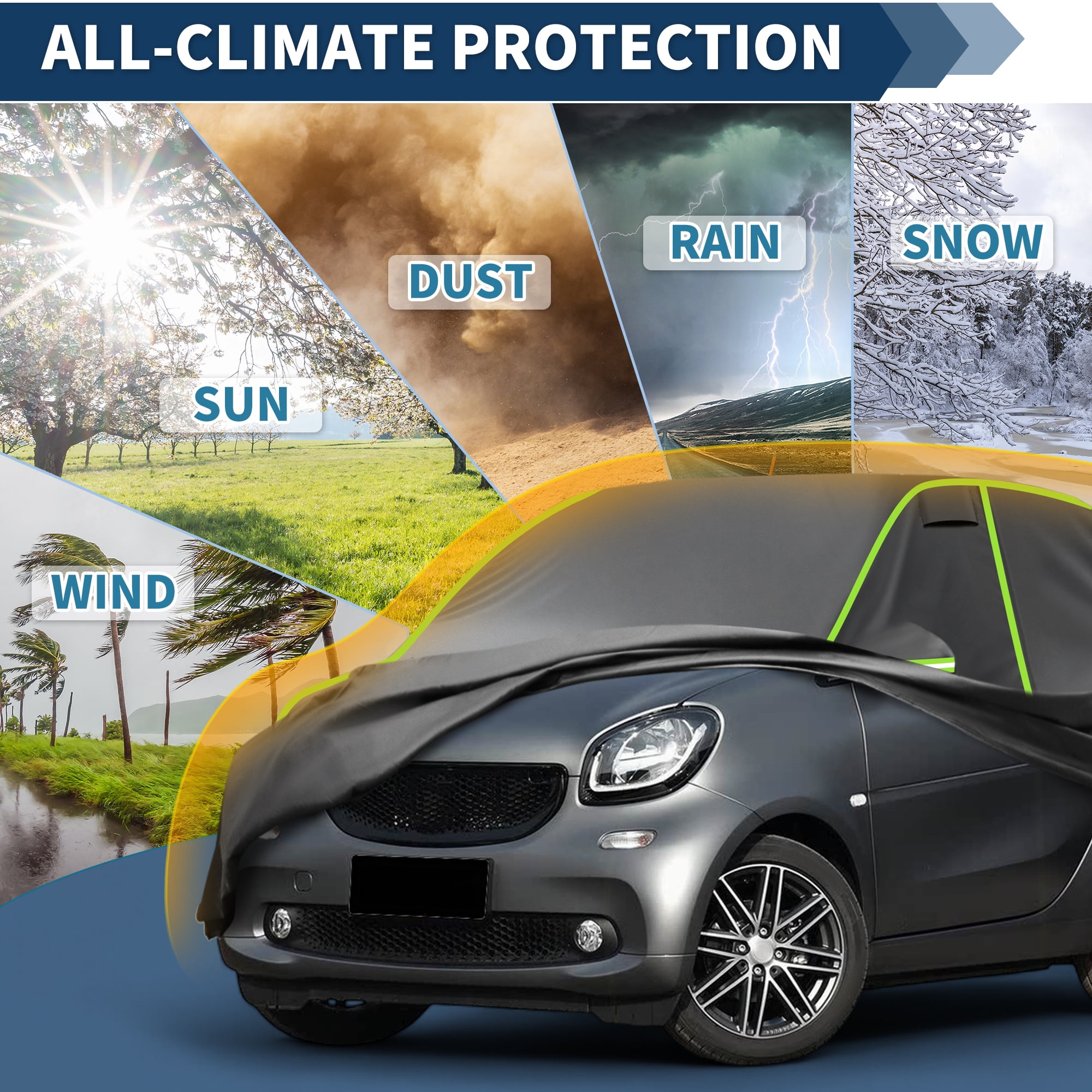 Unique Bargains 210D Car Cover Wind Snow Rain UV Resistant for Smart Fortwo 2007-2019 210D