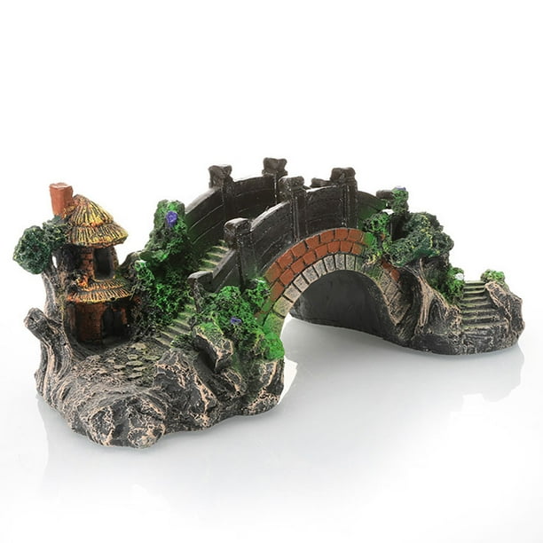 Puente colgante de arco para acuario, decoración de roca, decoración paisajística para peceras