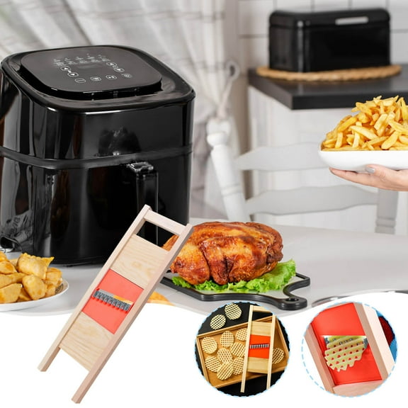 Wooden Potato Slicer, Wavy Kitchen Slicer, French Fry Cutter, Vegetable Crinkle Cutter, Stainless Steel Potato Slicer, Wavy Blade Chopper, Kitchen Chopping Tool, Vegetable Tool