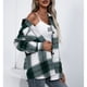 thumbnail image 2 of Prendas De Abrigo De Manga Larga, Chaqueta A Cuadros Con Cuello Vuelto De Poliéster Suelto Agradable A La Piel Para El Trabajo De La Vida Diaria Para Mujeres ANGGREK Verde XL, 2 of 7