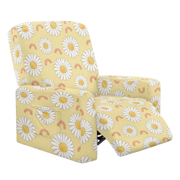 HELLHERO Anti Scratch 4 Pack Recliner Chair Slipcover for Pet, Polyester Spandex with Pocket Recliner Slipcover for Home Theater, Daisy & Rainbow Print