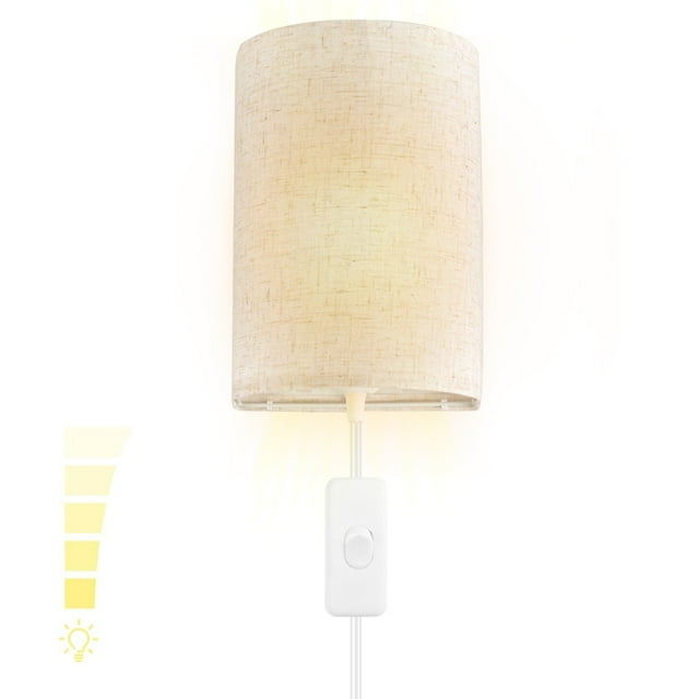 Yeacher Plug In Wall Sconce Linen Beige 3 Color Temperature E14 Light