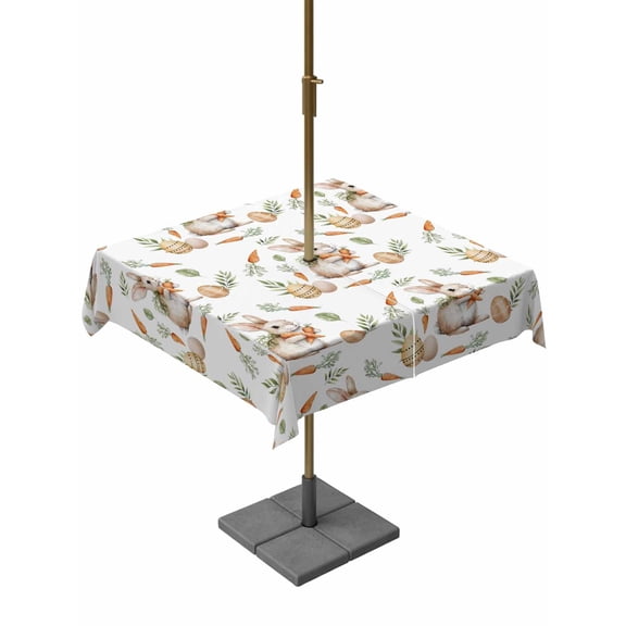 Square Outdoor Tablecloth with Umbrella Hole Easter Bunny Outside Table Cloth Waterproof Patio Table Cover Spring Easter Eggs Botanical Zipper Tablecloths for Picnic Party Camping 54x54 Inch