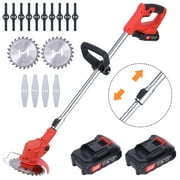 Portable Electric Brush Cutter, 24V Cordless Grass Trimmer Lawn Tool for Lawn, Yard, Garden and Pruning with 3 Types of Saw Blades and 2 Battery