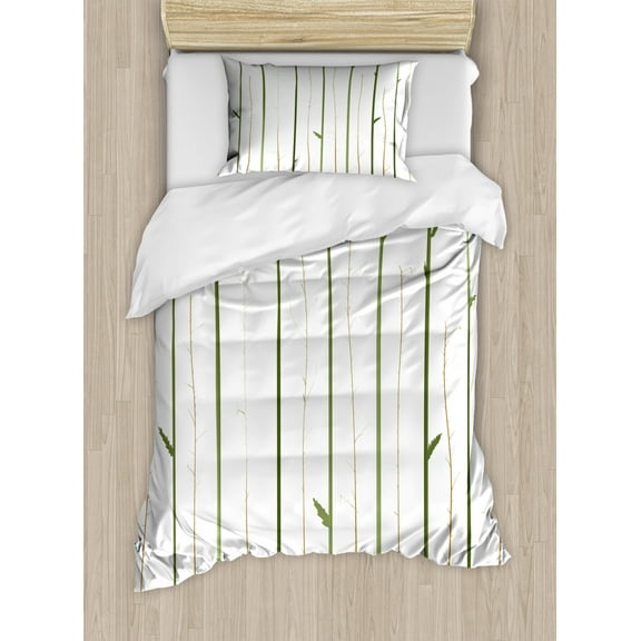 Flower Twin Size Duvet Cover Set, Floral Gardening Theme Image of Poppies Flourishing on Tall Stems for Spring, Decorative 2 Piece Bedding Set with 1 Pillow Sham, Vermilion Green, by Ambesonne