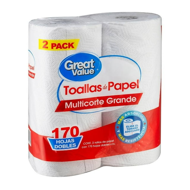 Toallas de papel Great Value multicorte grande 170 hojas dobles 2 pack
