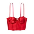 thumbnail image 4 of Victoria's Secret Dream Angels Red Bling Rhinestone Bow Long Line Satin Bra with V-String Set Lipstick Red 36C New, 4 of 6