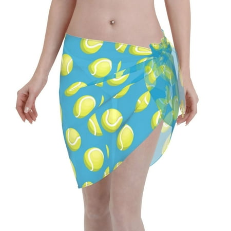 Adobk Women Beach Sarong Bathing Suit Ball Tennis Print Wrap Skirt Sheer Bikini Swimsuit Cover Ups For Swimwear