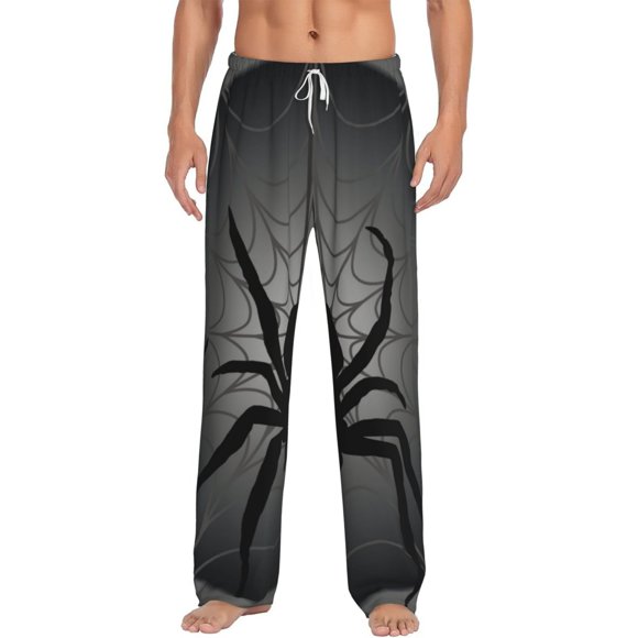 Naloa Black Spiders Print Pajama Pants Men, PJ Bottoms, Sleep & Lounge Pants-Medium