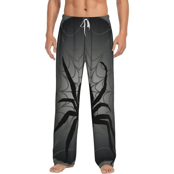 Naloa Black Spiders Print Pajama Pants Men, PJ Bottoms, Sleep & Lounge Pants-Medium