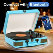 RetroAudio Vinyl Record Player Portable Suitcase Bluetooth Audio Turntable with Built-in Speakers 3-speed,Blue