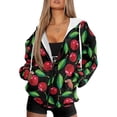 thumbnail image 4 of SCRAWLGOD Cherry Womens Hoodie Zip Up Sweatshirt Women Plus Size 3XL Clothing with Pockets Women Oversized Jacket Elastic Sportswear Hoodies for Women Park, 4 of 7