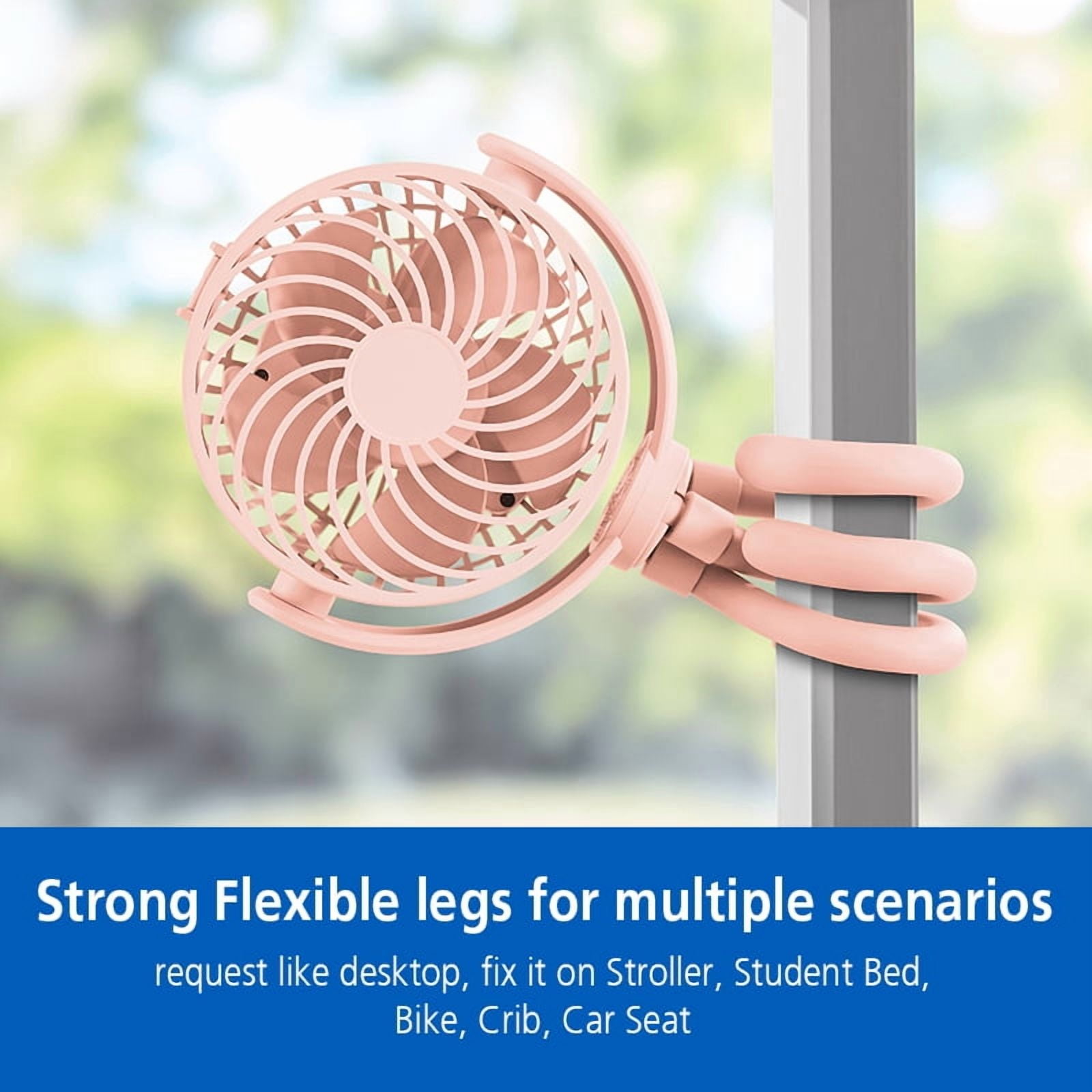 Mainstays 4"  New 3-speed Portable Rechargeable Fan with Flexible Tripod and Digital Display, Pink