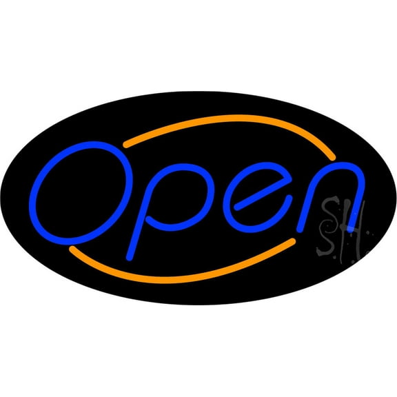 Blue Open With Orange Border Oval Animated LED Neon Sign 15 x 32 - inches, Clear Edge Cut Acrylic Backing, with Dimmer - Bright and Premium built indoor LED Neon Sign for storefront.