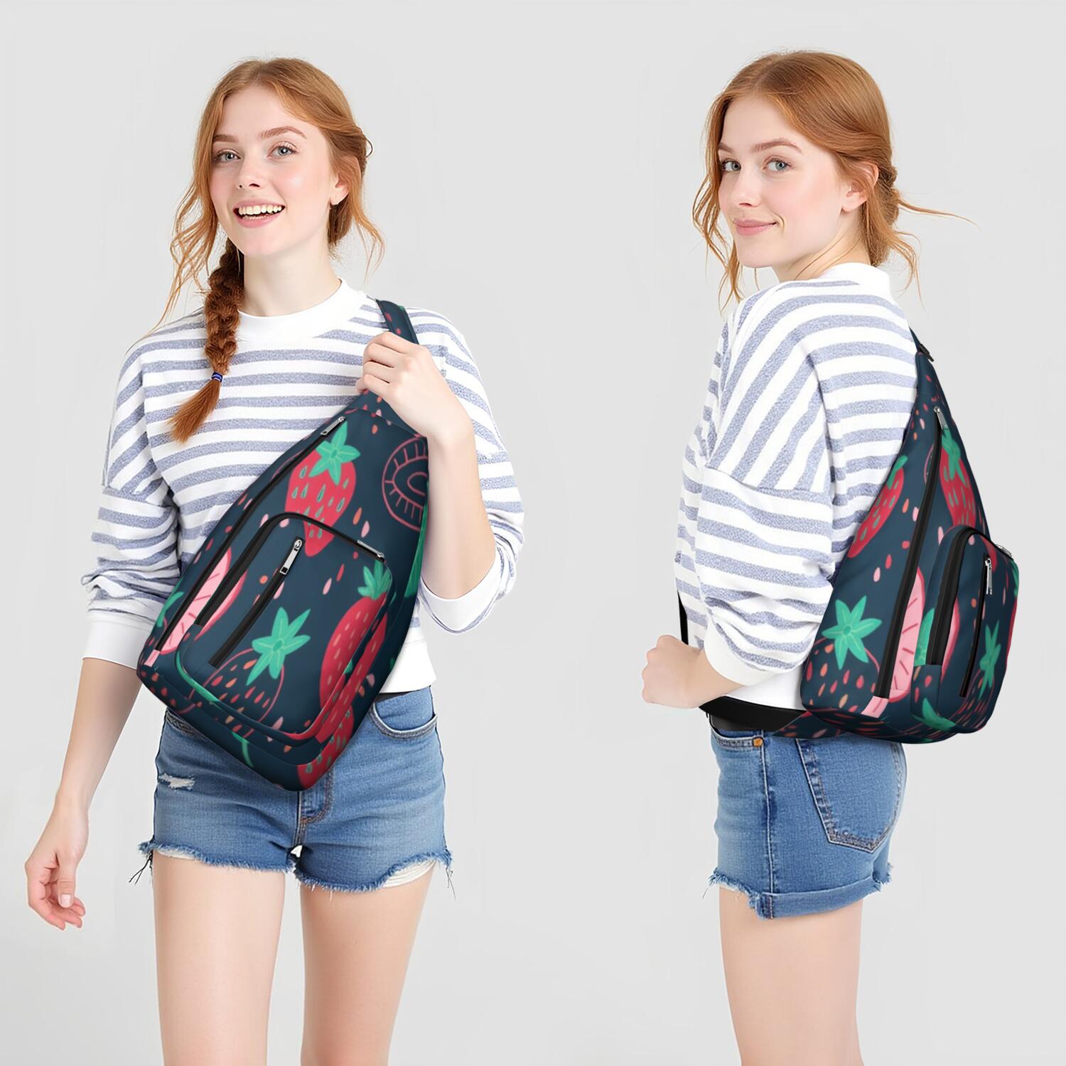 Hiking Sling Backpack Crossbody Shoulder Backpack Gym Sports Travel Hiking Daypack Chest Bag Small Backpack for Outdoor Enthusiasts Strawberry