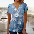 thumbnail image 2 of Otvok Summer Tops for Women's Short Sleeve V-Neck Button Pleated Blouse Floral Tunic Tunic Blouse, 2 of 6
