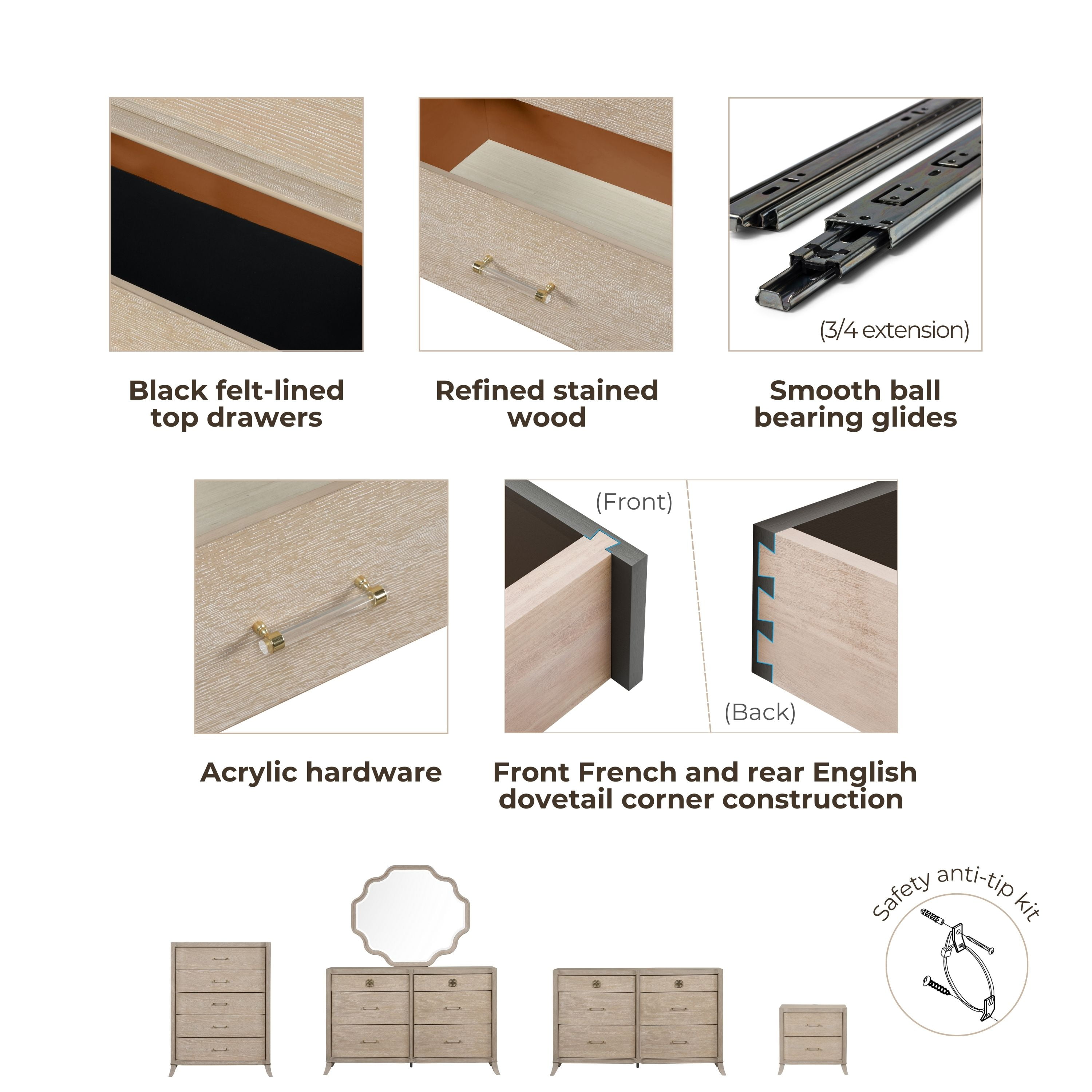 Furniture of America Enmi 6-Drawer Solid Wood Adult Bedroom Dresser, Natural Oak