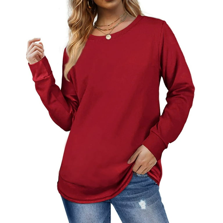 Long Sleeve Shirts for Women Black Long Sleeve Shirt for Woman Womens  Sweatshirt Red Blouses for Women Dressy Womens Tunic Tops Teens Girls  Trendy Stuff(1-Hot Pink,Small) at  Women's Clothing store